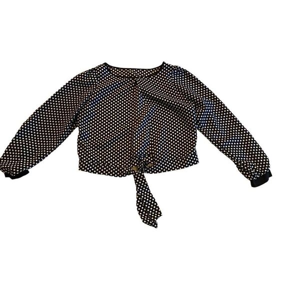 EUC Missy B Blouse with Open Back in Black with White Polka Dots - Picture 3 of 10